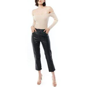 LBLC The Label Jen Faux Leather Vegan Trouser Cropped 6/8 Size Medium Black NWT